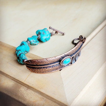 Blue Chunky Turquoise Feather Beaded Bracelet 809m