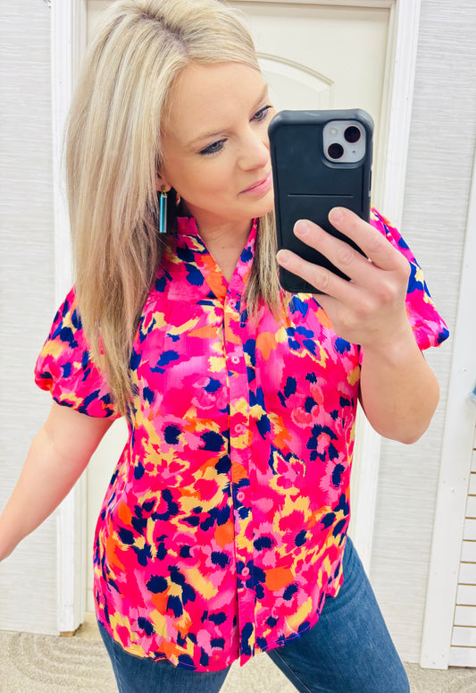 Pink & Purple Leopard Blouse