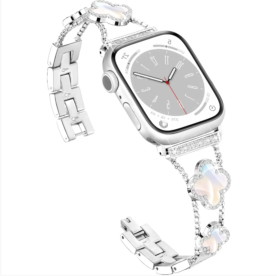 Bling Diamond Clover Bands for Women - Lucky, Cute & Sparkle Dressy Metal Bracelet Strap for Apple Watch