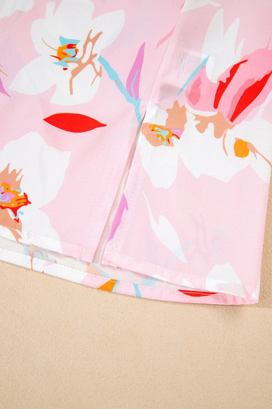 Multicolour Floral Patchwork Frill Notched Neck Ru