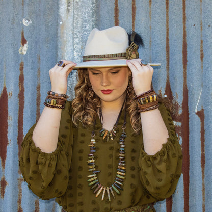 Genuine Leather Cuff with Picasso Jasper Gemstone Chunks 005c