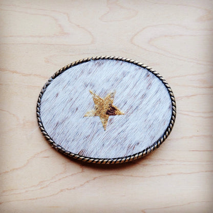 **Rope Edge Hair-on-Hide Branded Leather Belt Buckle-Star 907g