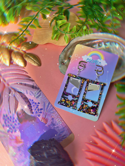 Rainbow Confetti Glitter Guillotine Earrings