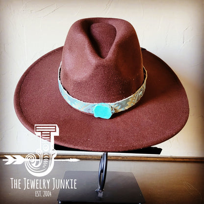Boho Western Felt Hat w/ Choice of Leather Hat Band w/ Turquoise Slab-Brown 980h