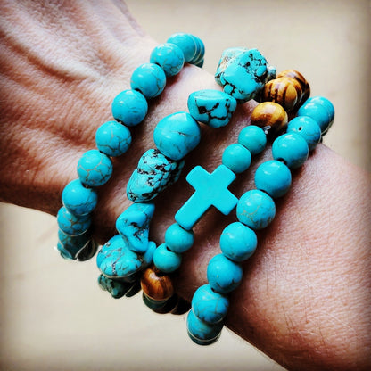 Bracelet Bar-Wood & Blue Turquoise Beads 806u