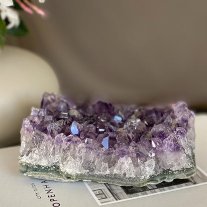 Amethyst and agate cluster for home decor, coffee table decoration