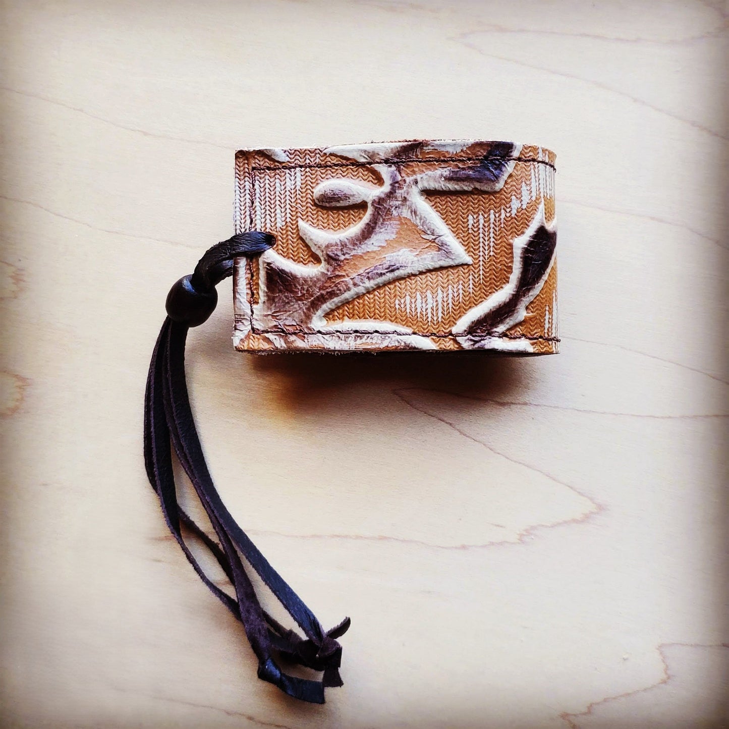 **Wide Leather Cuff in  Brown and Sienna Laredo 013b