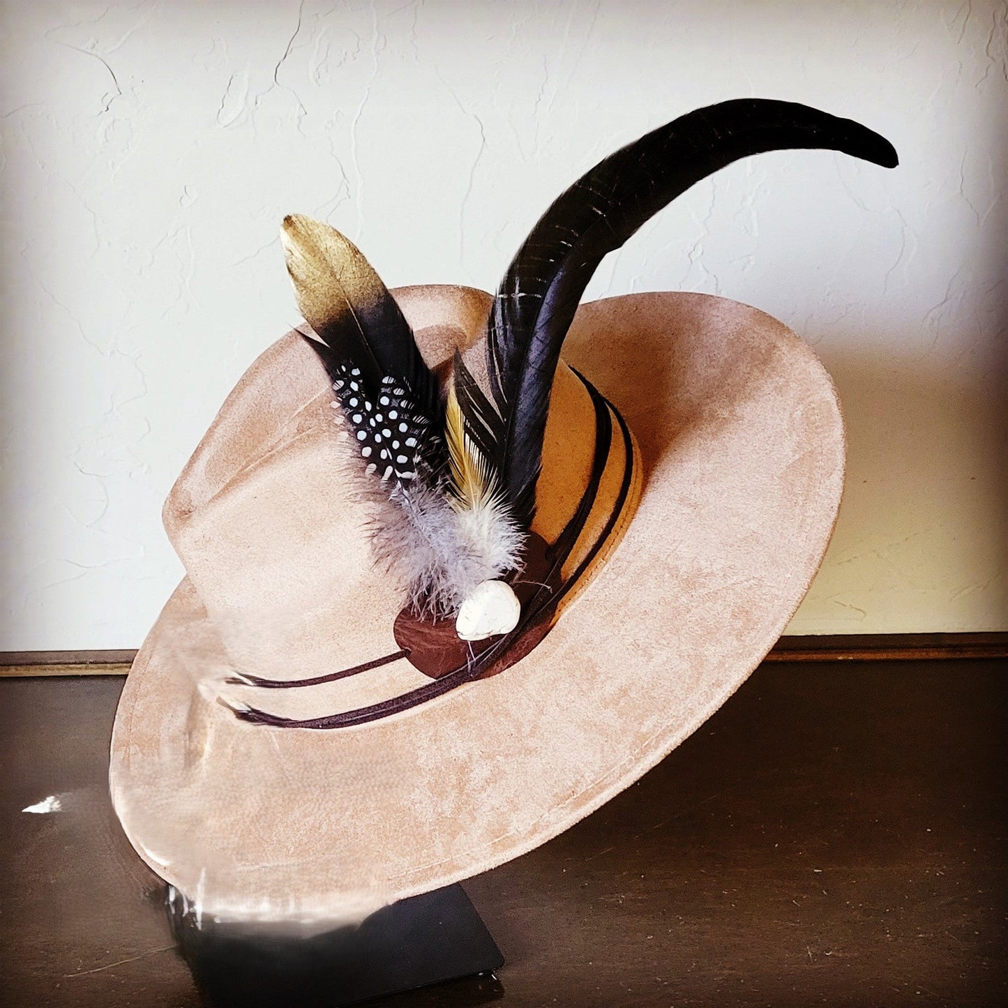 Boho Western Hat w/ Choice of Feather Hat Band-Tan 982f
