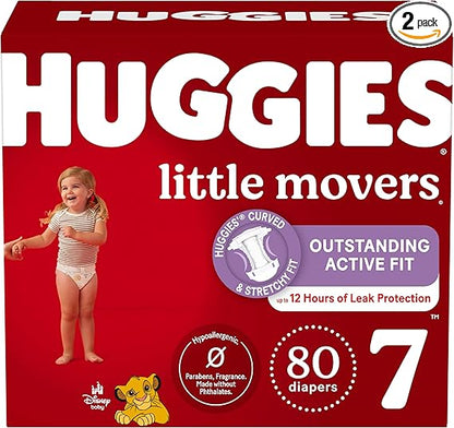 Huggies Size 7 Diapers, Little Movers Baby Diapers, Size 7 (41+ lbs), 80 Count (2 packs of 40)