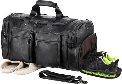 Waterproof Leather Large Carry-On Bag – 52L Vintage Vegan Duffel