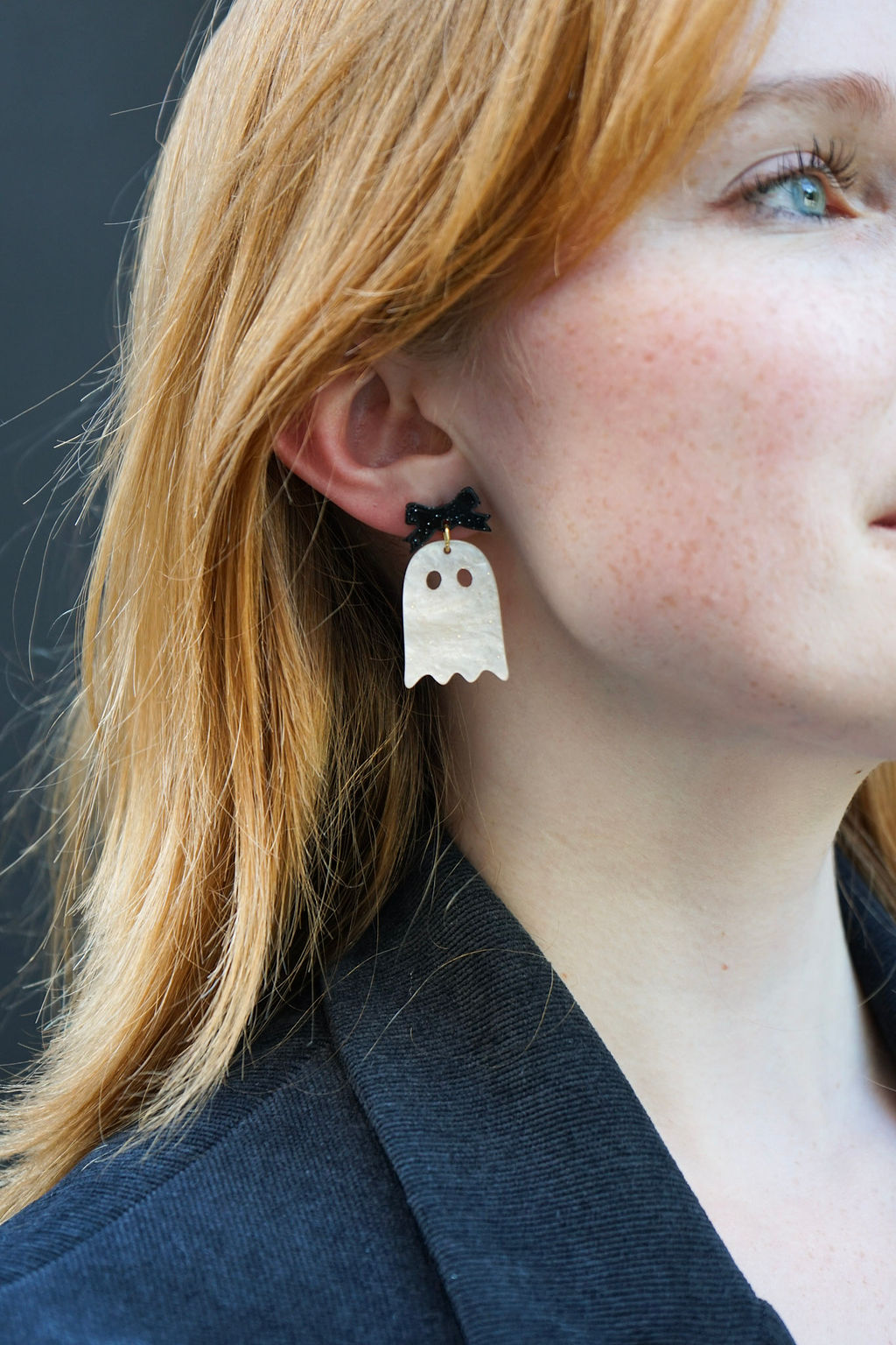 Bow Ghost Earrings - Light Pink Shimmer