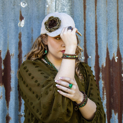 Suede Baseball Cap with Shabby Chic Silk Flowers-Ivory 986o