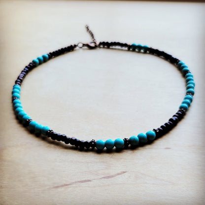 Blue Turquoise, Wood and Copper Beads Collar Necklace 230g