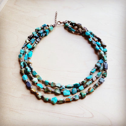 Genuine HuBei Turquoise & Wood Triple Strand Necklace 259s