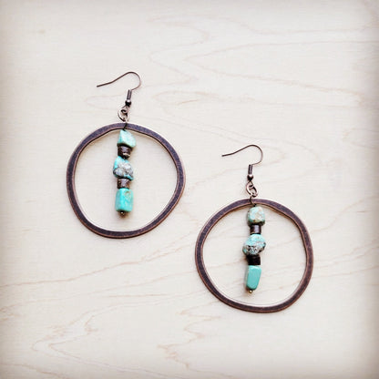 HuBei Turquoise w/ Wood Hoop Earrings 224d