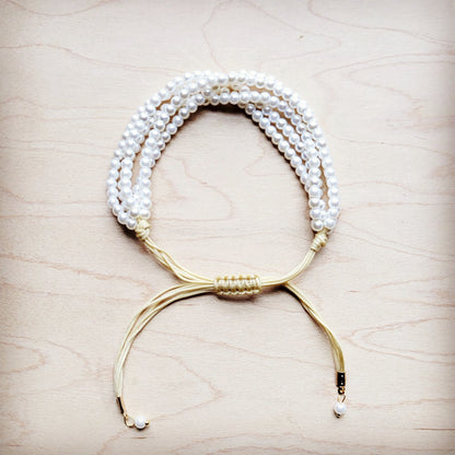 **Pearl Multi-Strand Beaded Bracelet w/ Drawstring Clasp 810L