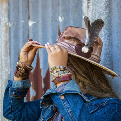 Aqua Terra Slab on Narrow Leather Cuff Bracelet 006c