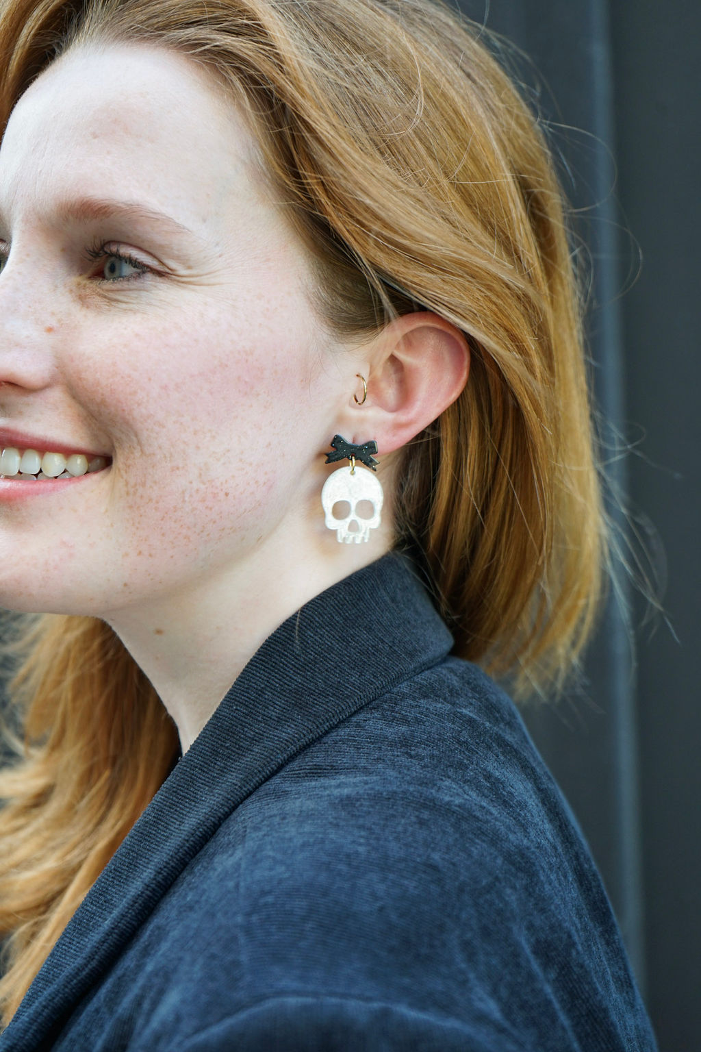 Bow Skeleton Earrings - White Shimmer