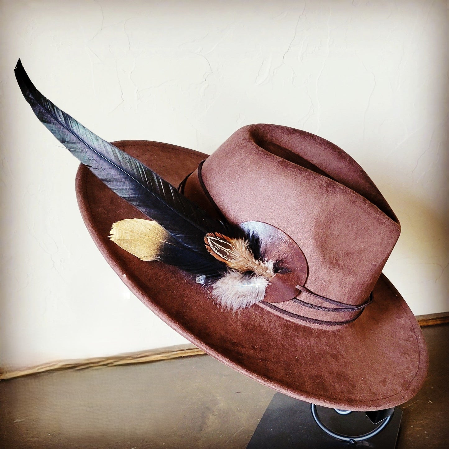 Boho Western Hat w/ Choice of Feather Hat Band-Brown 982d