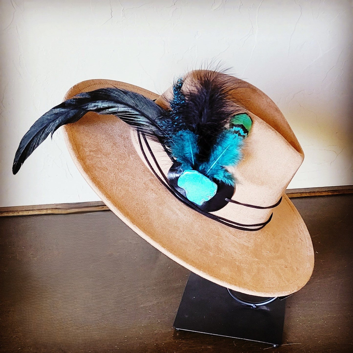 Boho Western Hat w/ Choice of Feather Hat Band-Tan 982f