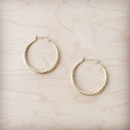 Medium Stainless Steel Engraved Hoop Earrings 14K Gold Plating 200d