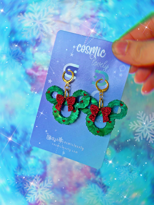 Mouse Christmas Wreath Earrings