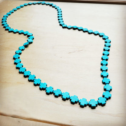**Long Turquoise Beaded Cross Necklace 258L