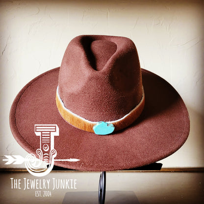 Boho Western Felt Hat w/ Choice of Leather Hat Band w/ Turquoise Slab-Brown 980h