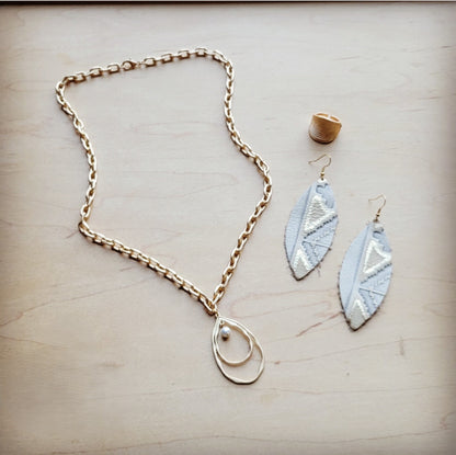 Matte Gold Necklace w/ Matte Gold Pearl Pendant 259o