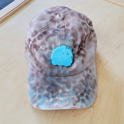 Hand-Painted Leopard Suede Baseball Cap w/ Turquoise-Ivory 986m