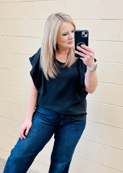 Black Flutter Sleeve Blouse