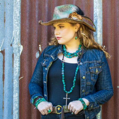 Natural Blue-Green Turquoise Necklace w/ Large Copper Cross 255x