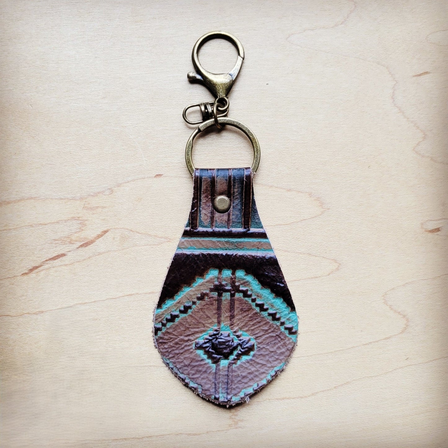 Embossed Leather Key Chain - Turquoise Navajo 700b