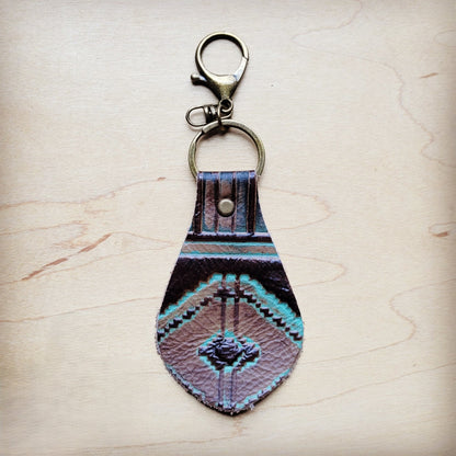 Embossed Leather Key Chain - Turquoise Navajo 700b