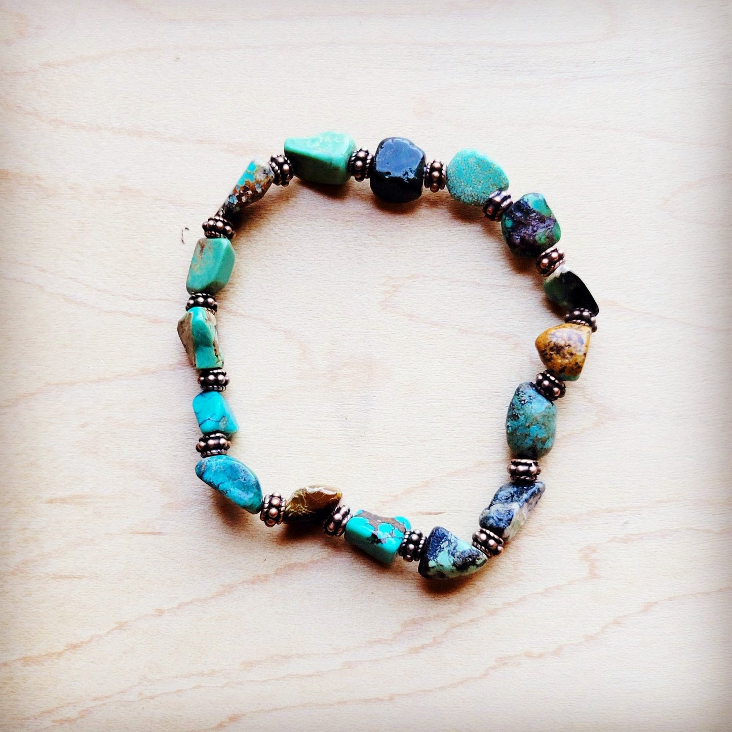 Genuine HuBei Natural Turquoise Beaded Bracelet w/ Copper 810g