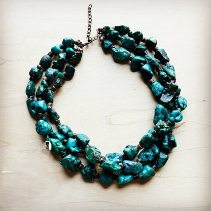 Large Triple Strand Natural Turquoise & Wood Collar Necklace 252x