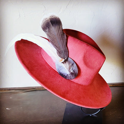 Boho Western Hat w/ Feather Tie Hat Band-Rust 982t