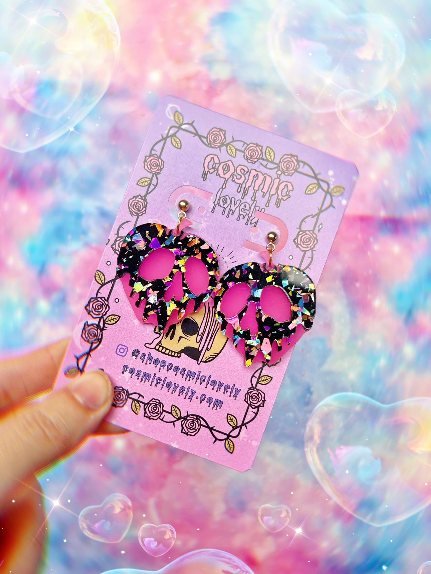 Rainbow Confetti Glow in the Dark Poison Apple Earrings