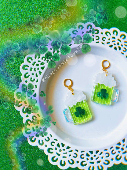Shamrock Green Beer Earrings