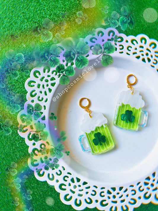 Shamrock Green Beer Earrings