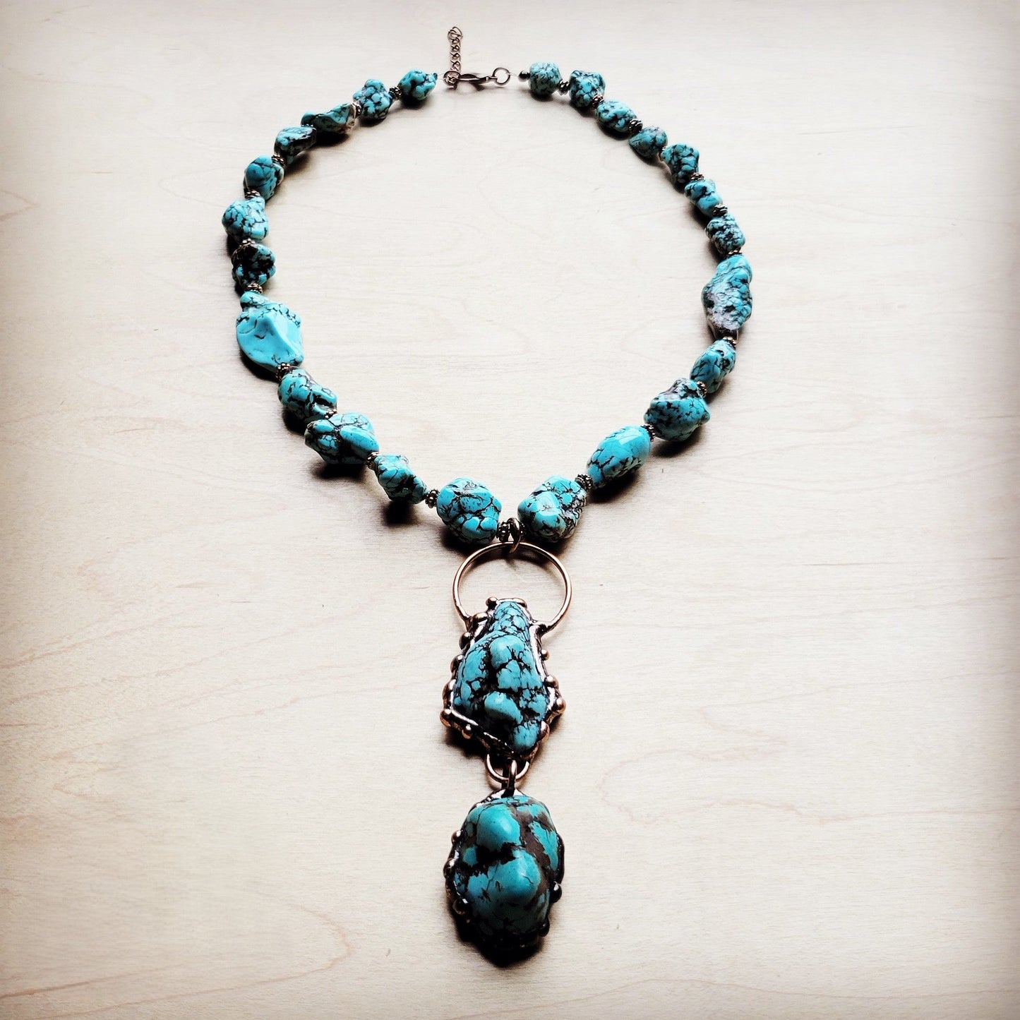 Blue Turquoise Necklace w/ Soldered Turquoise Pendant 259j