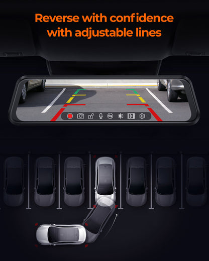 M4 2ch Mirror Dash Cam with 4K Front and 2.5K Rear Cameras, 12"IPS Touchscreen