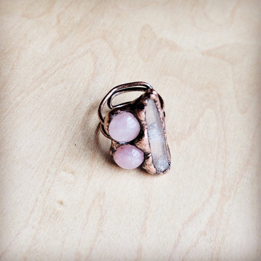 Genuine Rose Quartz Ring in a Copper Setting 012ff
