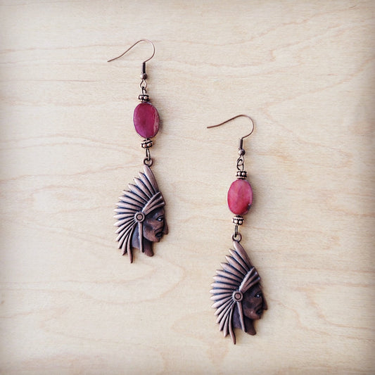 **Natural Pink Jade Earrings w/ Copper Indian Accent 225t