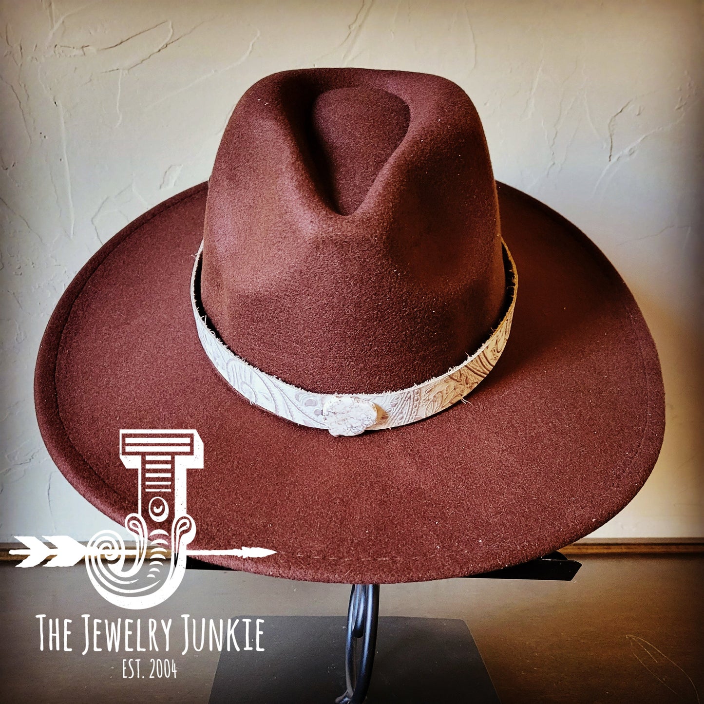 Boho Western Felt Hat w/ Choice of Leather Hat Band w/ Turquoise Slab-Brown 980h