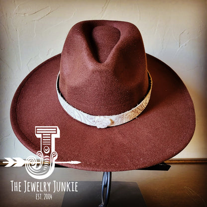 Boho Western Felt Hat w/ Choice of Leather Hat Band w/ Turquoise Slab-Brown 980h