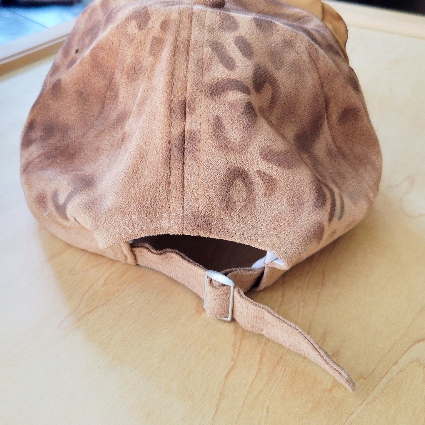 Hand-Painted Leopard Suede Baseball Cap w/ Flowers Tan 986L
