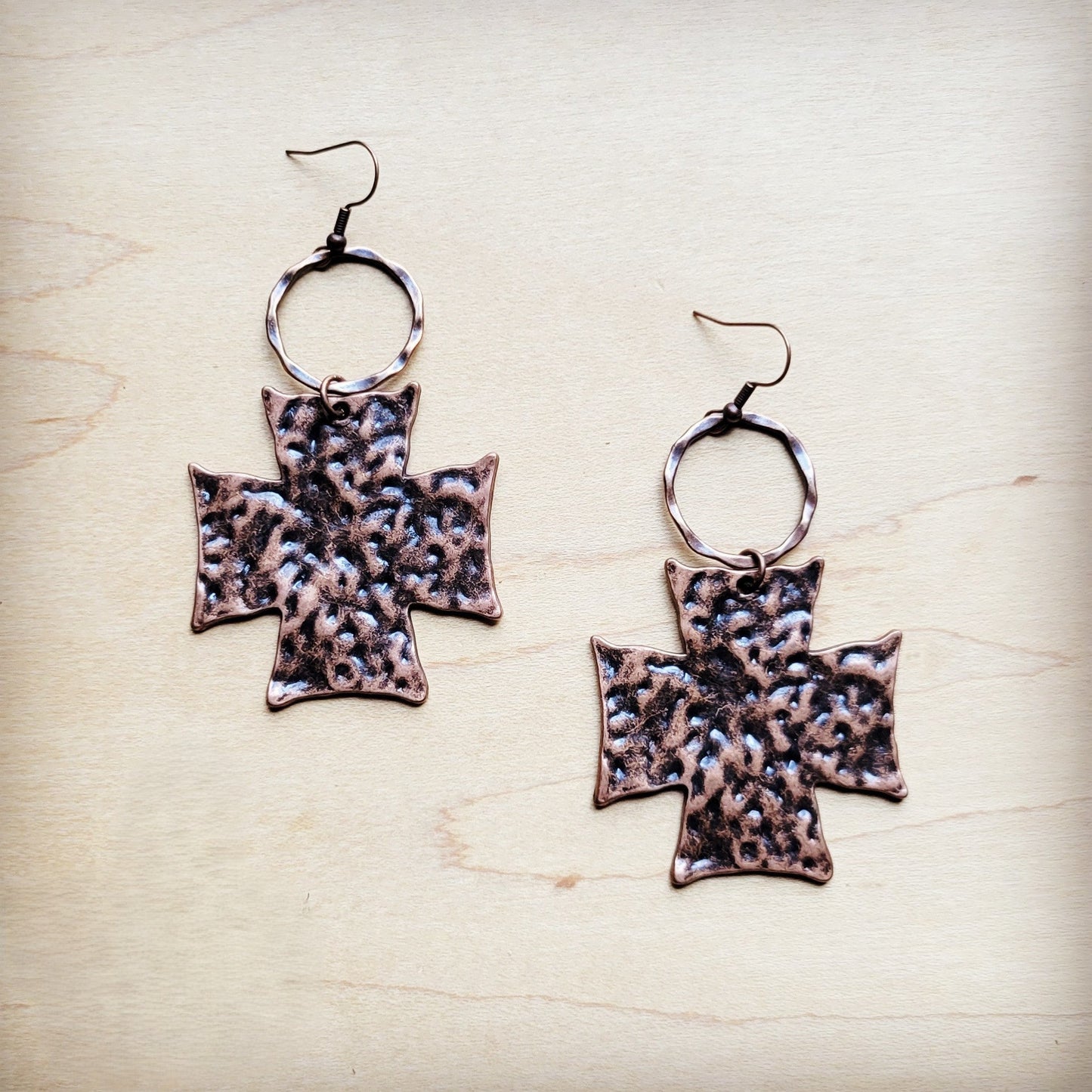 Hammered Copper Cross Earrings 220p