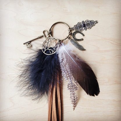 Boho Western Leather Boot Bling Charm Feather & Tree 500k