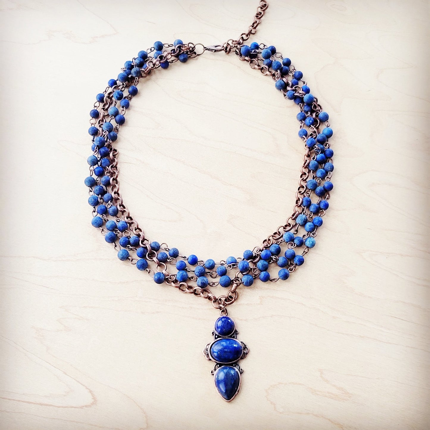 Blue Lapis Beaded Collar Necklace w/ Lapis Pendant 261s